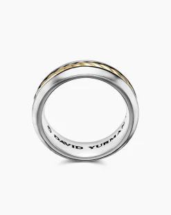 Cable Inset Band Ring Sterling Silver with 18K Yellow Gold, 8mm