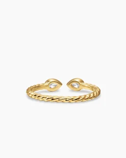 Cable Open Pear Ring 18K Yellow Gold with Diamonds, 1.7mm