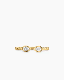 Cable Open Pear Ring 18K Yellow Gold with Diamonds, 1.7mm