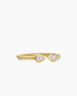 Cable Open Pear Ring 18K Yellow Gold with Diamonds, 1.7mm