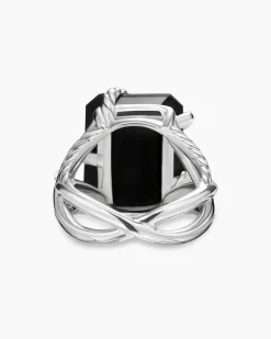 Cable Wrap Ring Sterling Silver with Black Onyx and Diamonds, 20.4mm