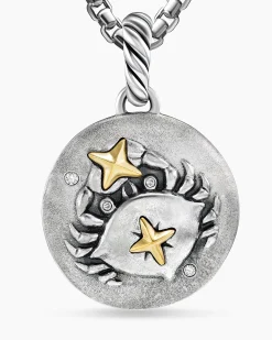 Cancer Amulet Sterling Silver with 18K Yellow Gold and Diamonds, 19mm