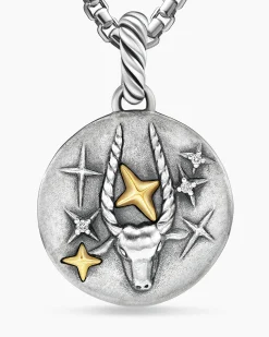 Capricorn Amulet Sterling Silver with 18K Yellow Gold and Diamonds, 19mm