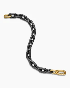 Chain Links Bracelet Black Titanium with 18K Yellow Gold, 10mm
