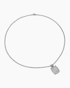 Chatelaine® Elongated Pendant Necklace Sterling Silver with Diamonds, 19mm
