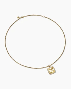 Chatelaine® Pavé Bezel Pendant Necklace 18K Yellow Gold with Champagne Citrine and Diamonds, 14mm