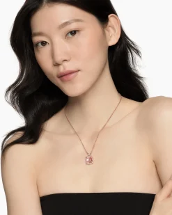 Chatelaine® Pavé Bezel Pendant Necklace 18K Rose Gold with Morganite and Diamonds, 14mm