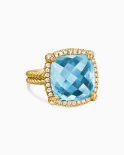 Chatelaine® Pavé Bezel Ring 18K Yellow Gold with Blue Topaz and Diamonds, 14mm
