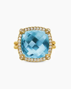 Chatelaine® Pavé Bezel Ring 18K Yellow Gold with Blue Topaz and Diamonds, 14mm