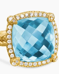 Chatelaine® Pavé Bezel Ring 18K Yellow Gold with Blue Topaz and Diamonds, 14mm