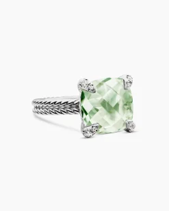 Chatelaine® Ring Sterling Silver with Prasiolite and Diamonds, 11mm