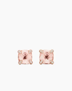 Chatelaine® Stud Earrings 18K Rose Gold with Morganite and Diamonds, 8mm