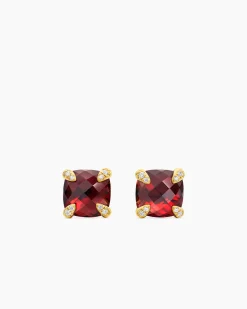 Chatelaine® Stud Earrings 18K Yellow Gold with Garnet and Diamonds, 8mm