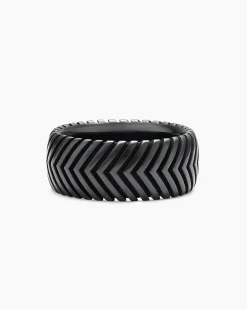 Chevron Band Ring Black Titanium, 10mm