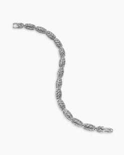 Chevron Bead Bracelet Sterling Silver with Diamonds, 7.5mm