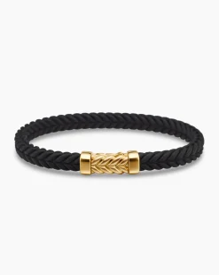 Chevron Bracelet Black Rubber with 18K Yellow Gold, 6mm