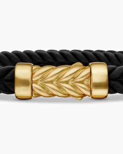 Chevron Bracelet Black Rubber with 18K Yellow Gold, 6mm