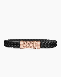 Chevron Bracelet Black Rubber with 18K Rose Gold, 9mm