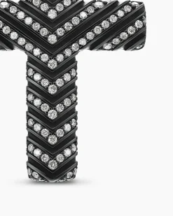 Chevron Cross Pendant Black Titanium with Diamonds, 36mm