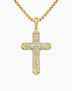 Chevron Cross Pendant 18K Yellow Gold with Diamonds, 36mm