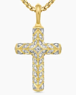 Chevron Cross Pendant 18K Yellow Gold with Diamonds, 36mm