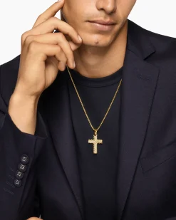 Chevron Cross Pendant 18K Yellow Gold with Diamonds, 36mm