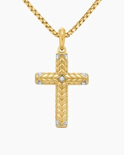 Chevron Cross Pendant 18K Yellow Gold with Diamonds, 36mm