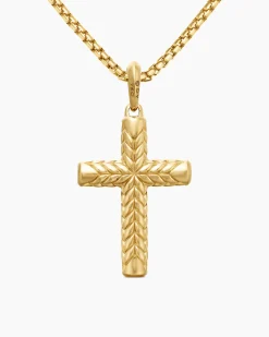 Chevron Cross Pendant 18K Yellow Gold with Diamonds, 36mm