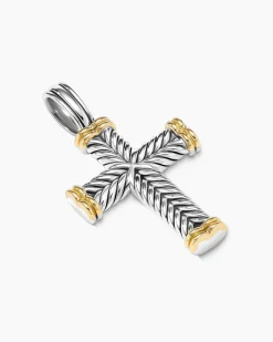 Chevron Cross Pendant Sterling Silver with 18K Yellow Gold, 33mm