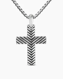 Chevron Cross Pendant Sterling Silver, 36mm