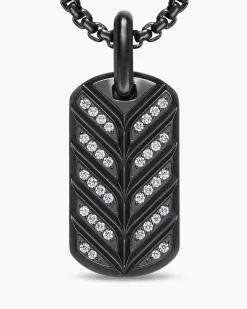 Chevron Fluorescent Tag Black Titanium with Diamonds, 27mm