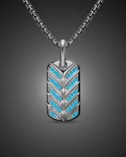 Chevron Fluorescent Tag Sterling Silver with Diamonds, 27mm