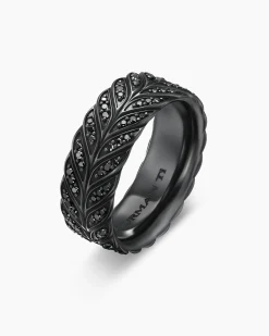 Chevron Pavé Band Ring Black Titanium with Black Diamonds, 9mm