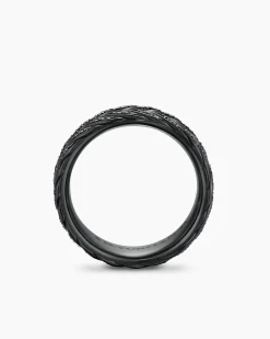Chevron Pavé Band Ring Black Titanium with Black Diamonds, 9mm