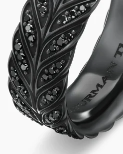Chevron Pavé Band Ring Black Titanium with Black Diamonds, 9mm