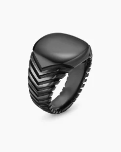 Chevron Signet Ring Black Titanium, 18mm