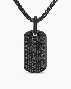 Chevron Tag Black Titanium with Sterling Silver and Black Diamonds, 27mm