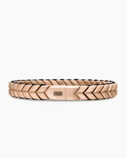 Chevron Woven Bracelet 18K Rose Gold and Black Nylon, 9mm