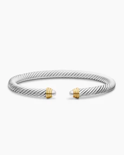 Classic Cable Bracelet Sterling Silver with 14K Yellow Gold and Pearls, 5mm