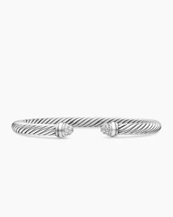 Classic Cable Bracelet Sterling Silver with Pavé Diamond Domes, 5mm