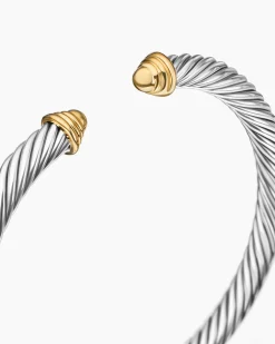 Classic Cable Bracelet Sterling Silver with 14K Yellow Gold Domes, 5mm