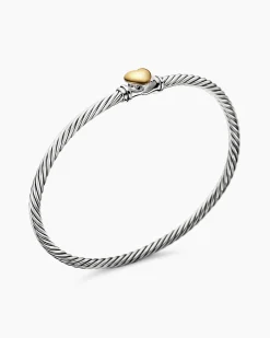 Classic Cable Heart Station Bracelet Sterling Silver with 18K Yellow Gold, 3mm