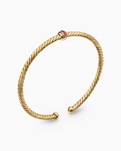 Classic Cablespira® Station Bracelet 18K Yellow Gold with Pavé Rubies, 3mm