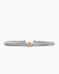 Classic Cable Station Bracelet Sterling Silver with 18K Rose Gold, 4mm