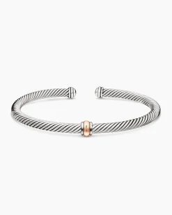 Classic Cable Station Bracelet Sterling Silver with 18K Rose Gold, 4mm