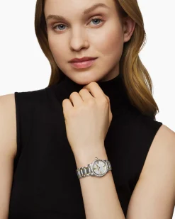 Classic Quartz Watch Stainless Steel with 18K Yellow Gold and Diamond Bezel, 30mm