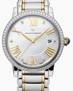 Classic Quartz Watch Stainless Steel with 18K Yellow Gold and Diamond Bezel, 38mm