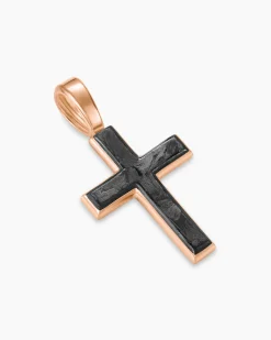 Cross Amulet 18K Rose Gold with Forged Carbon, 24mm