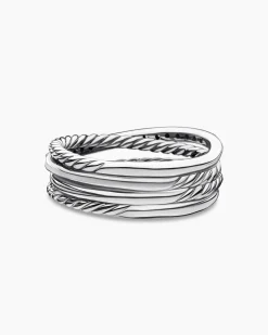 Crossover Band Ring Sterling Silver with Diamonds, 6.8mm