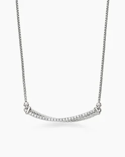 Crossover Bar Necklace Sterling Silver with Diamonds